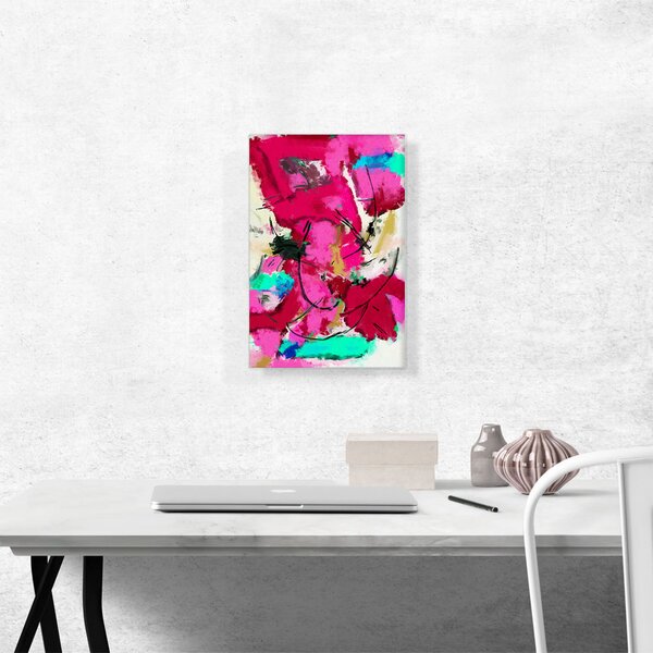 ARTCANVAS Abstract Pink Red Green Teal Framed On Canvas Painting | Wayfair