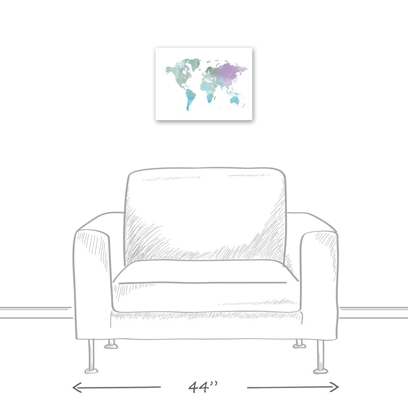« world map », reproduction de peinture à l’aquarelle sur toile, H 12 po x l 16 po, Toile tendue