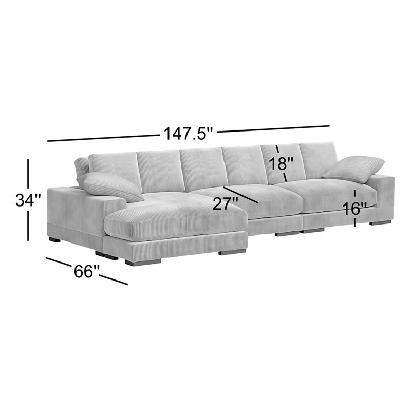 Plunge Large Sectional, Gray Corduroy