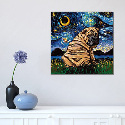 Shar-Pei Night by Aja Trier - Wrapped Canvas Painting