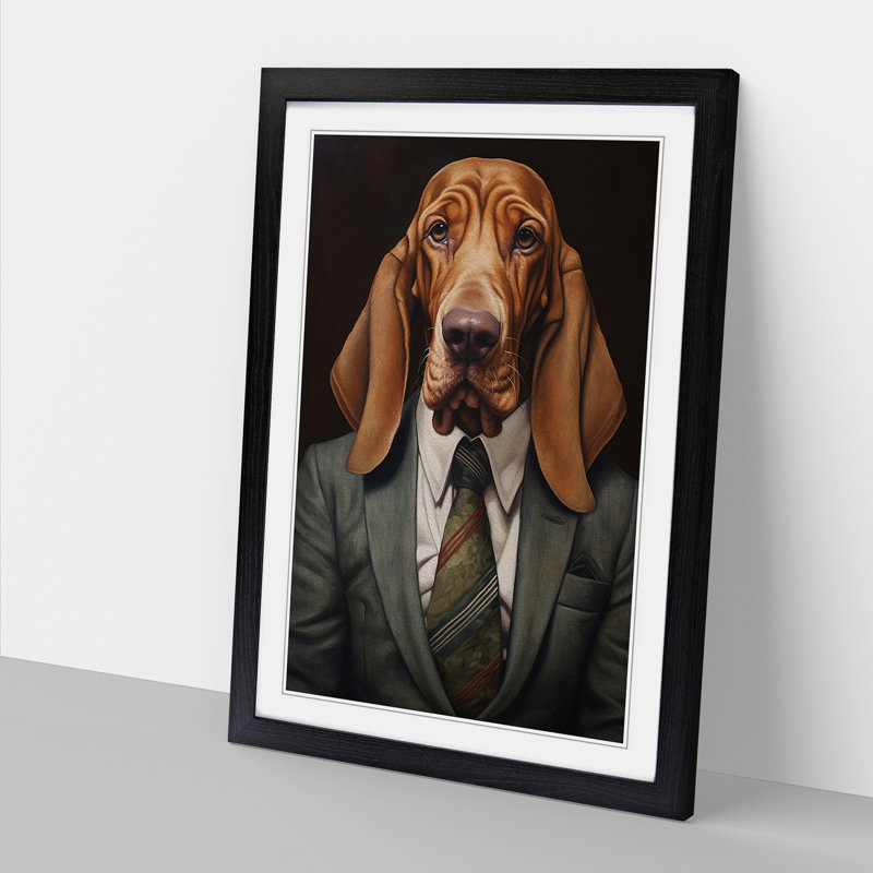 Basset Hound In A Suit No.2 - Single Picture Frame Print on Wood, Black Framed, 64cm H x 46cm W x 2cm D