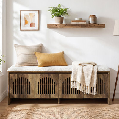 Banc de rangement pour chaussures 55,1 po avec 4 portes, banc d'entrée à 2 niveaux avec coussin de siège rembourré