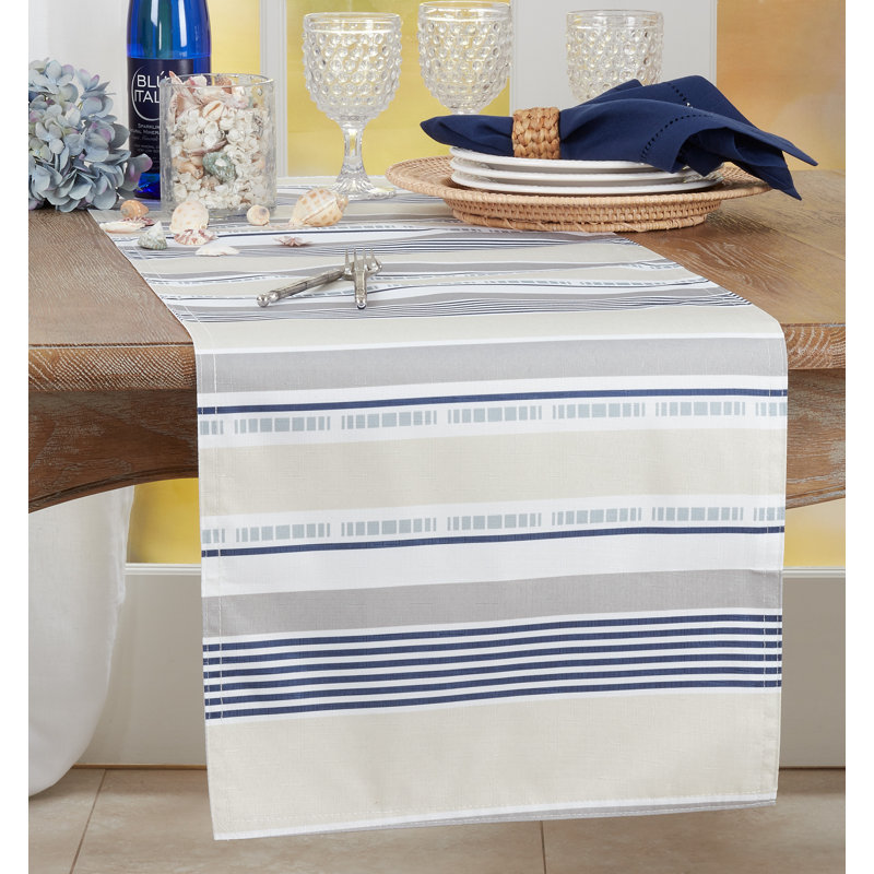 Khaki Striped Polyester Oblong Table Runner 16 x 72 inches