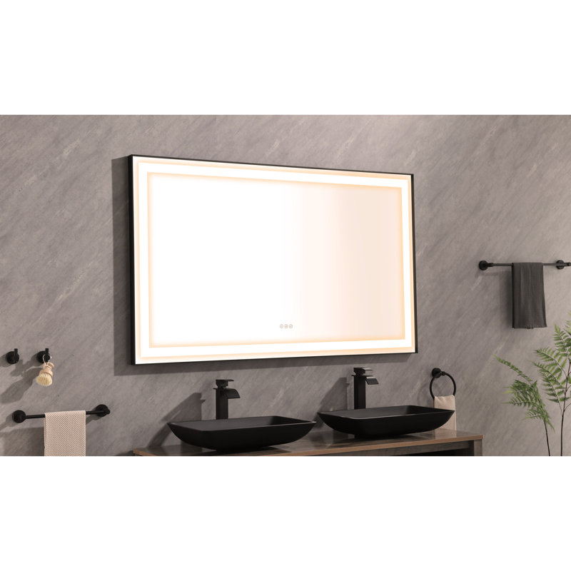 Miroir mural de salle de bain 72 * 48 avec lumière élevée et anti-buée à contrôle séparé