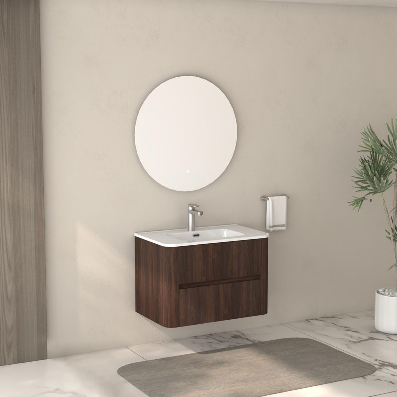 Meuble-lavabo mural 30 po avec lavabo flottant à deux tiroirs avec lavabo intégré en céramique