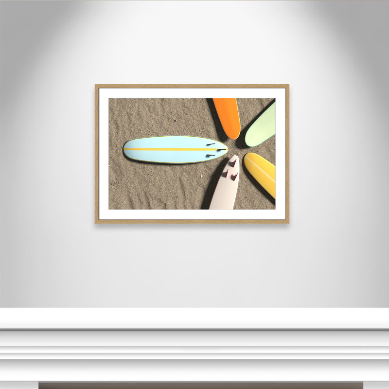" Surf Circle " by Alexander Mils, Blanc, Cadre de boîte naturel, H 25,5 po x l 35,5 po x P 1,25 po