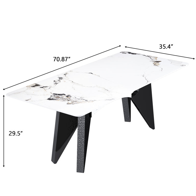 Table de salle à manger de luxe 71 "pour 4 à 6 personnes, marbre fritté en pierre avec base en acier inoxydable stable, plateau doré 4-6, égratignure forte - texture