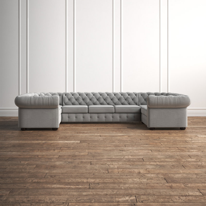 Huskins Upholstered U-Shaped Sectional Symmetrical, Pewter Gray Linen