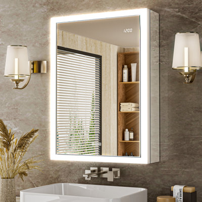Ciyanna 24'' W x 30'' H Recessed LED Lighted Medicine Cabinet with 3 Adjustable Shelves, Defogger, Outlets & USBs