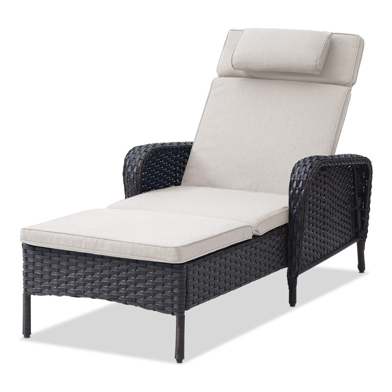 Dahlyla Outdoor Reclining Chaise Lounge Chair with Cushions, Brown, Beige