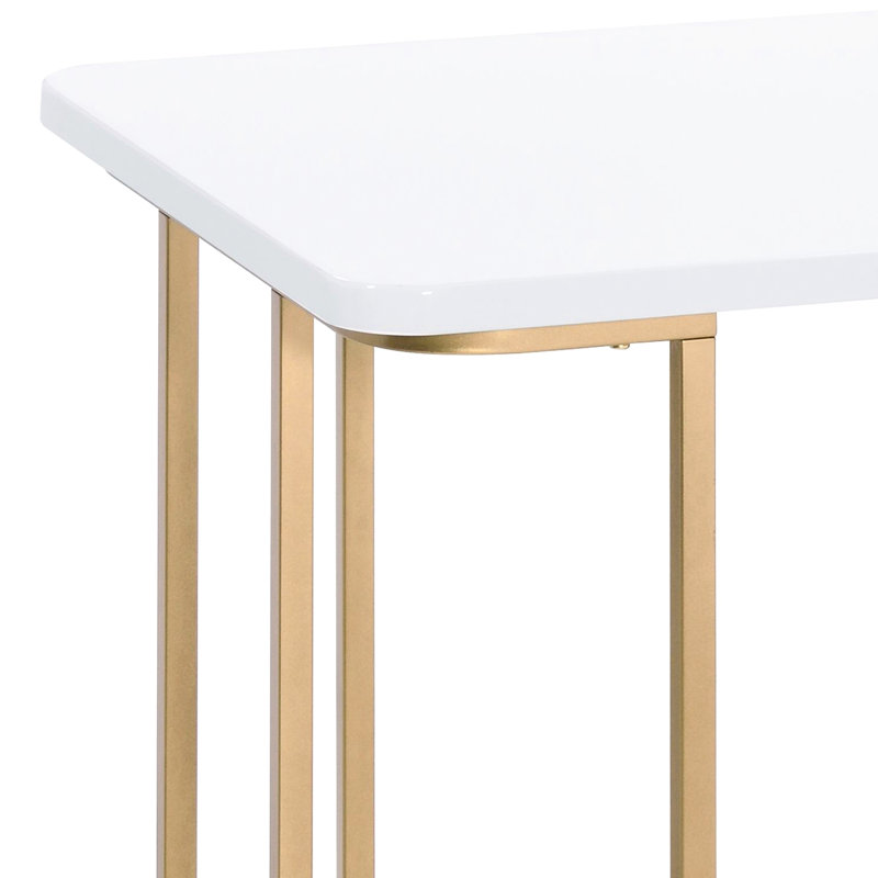 Ample Workspace White And Gold Rectangular Office Desk, Metal Construction Reliability Studying Desk For Academic Success - Maximize Your Potential