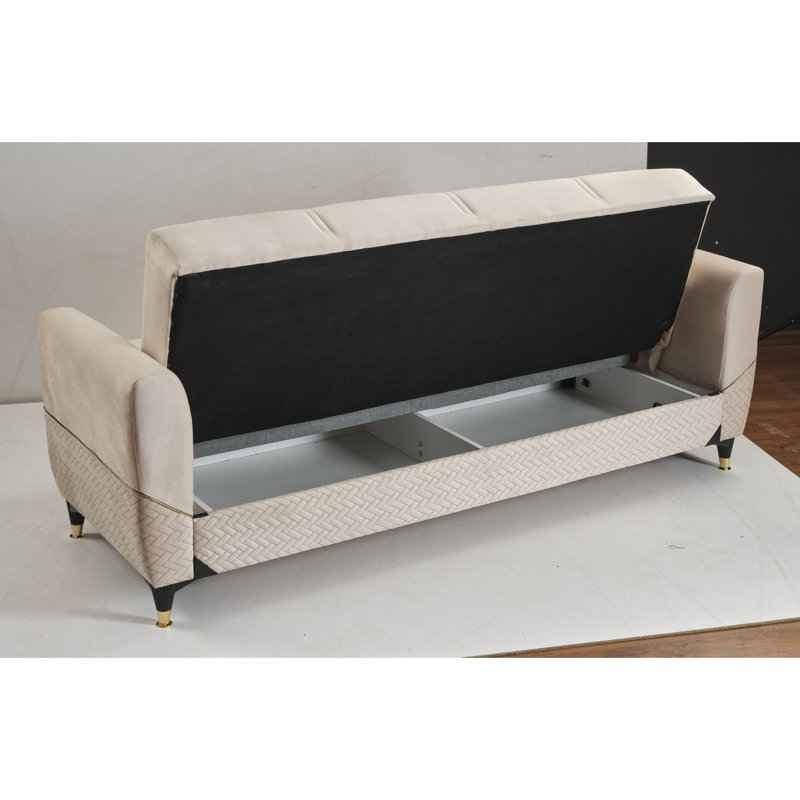 Canapé-lit rembourré avec rangement Rivoka Collection, Beige / Blanc cassé