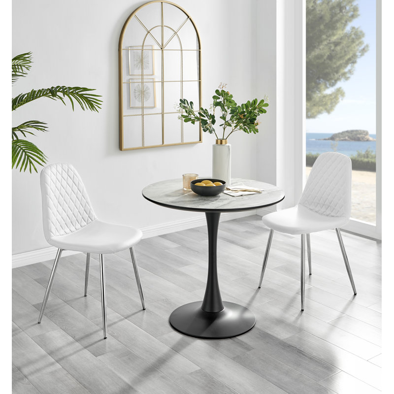 Table de salle à manger Elina, Blanc, Argent argent