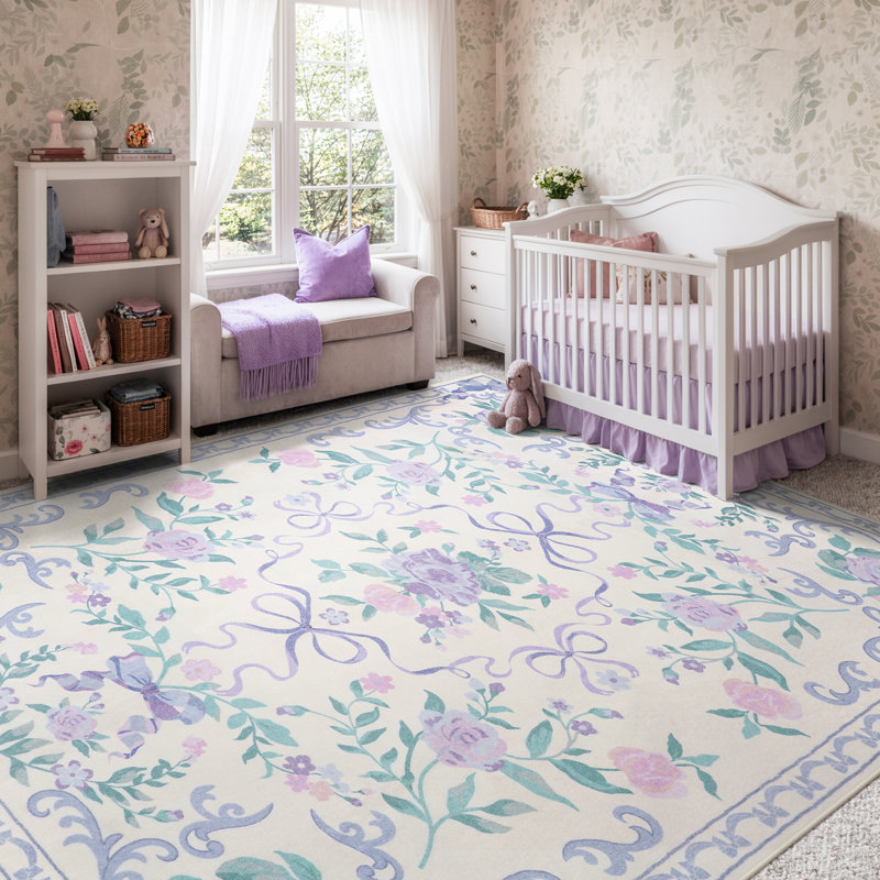Kaldi Floral Washable Area Rug Non-Slip Stain Resistant Low-Pile Boho Large Indoor Throw Carpet, Rectangle 8' x 10'
