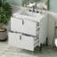 Meuble-lavabo autoportant avec lavabo en céramique, poignées verticales et tiroirs à fermeture en douceur à pleine extension, conception cannelée en blanc-1792263535