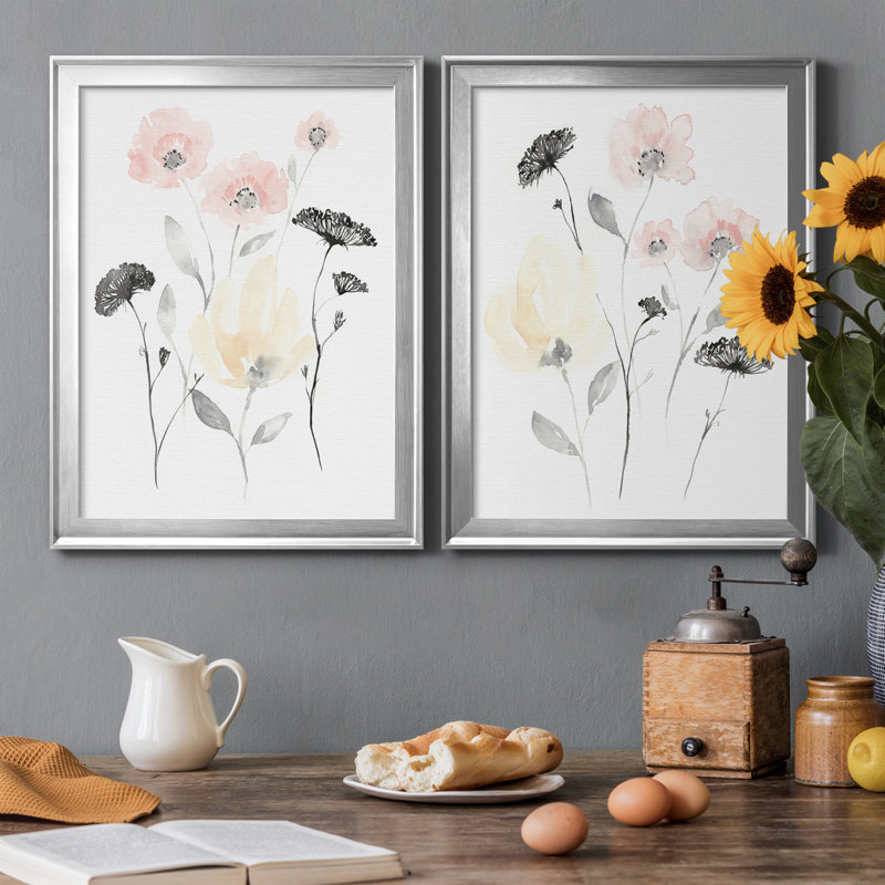 «Blush and Black Wildflowers I», ensemble de 2 impressions sur toile encadrées, H 42,5 po x l 30,5 po x P 1,25 po