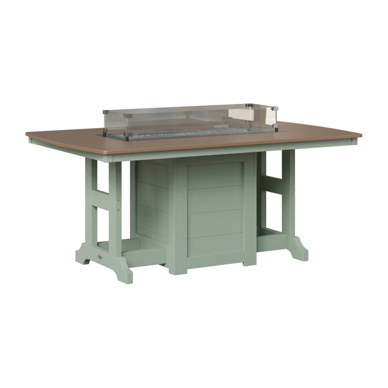 Berlin Gardens Garden Classic 72″ Fire Pit Dining Table, Hammered Top Bronze with Seafoam Base, 31" H x 44" W x 72" D