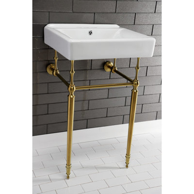 Kingston Brass Edwardian 20-Inch Porcelain Console Sink with Brass Legs (4-Inch, 3-Hole)