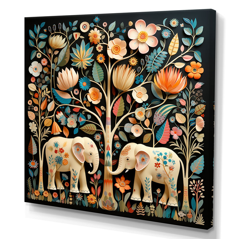 Art indien, éléphants de Jaipur 4 - Art indien, impression d'éléphants, H 16 po x l 16 po x P 1 po, Toile tendue, Sans cadre
