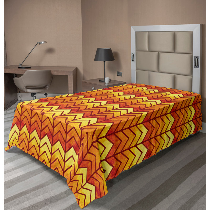 Ambesonne Top Flat Sheet Royal, Orange Yellow Chevron 1, Twin XL Flat Sheet