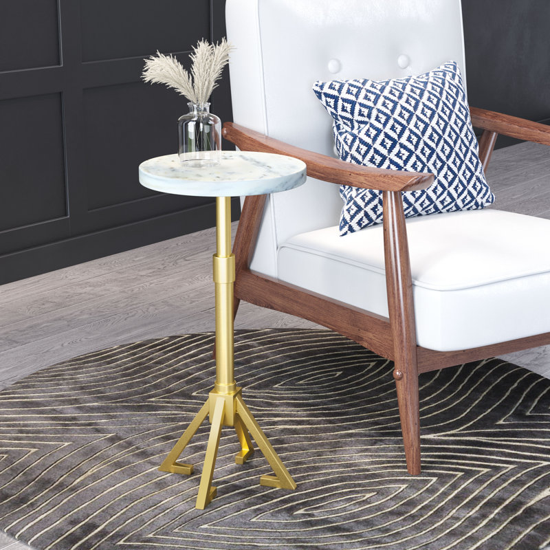 White Marble and Gold Metal Round Accent Table
