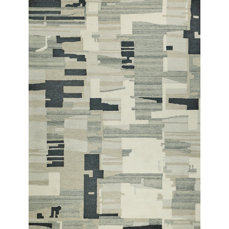 Sarezzo Hand Tufted New Zealand Wool Gray/Ivory Area Rug, 9'X12'