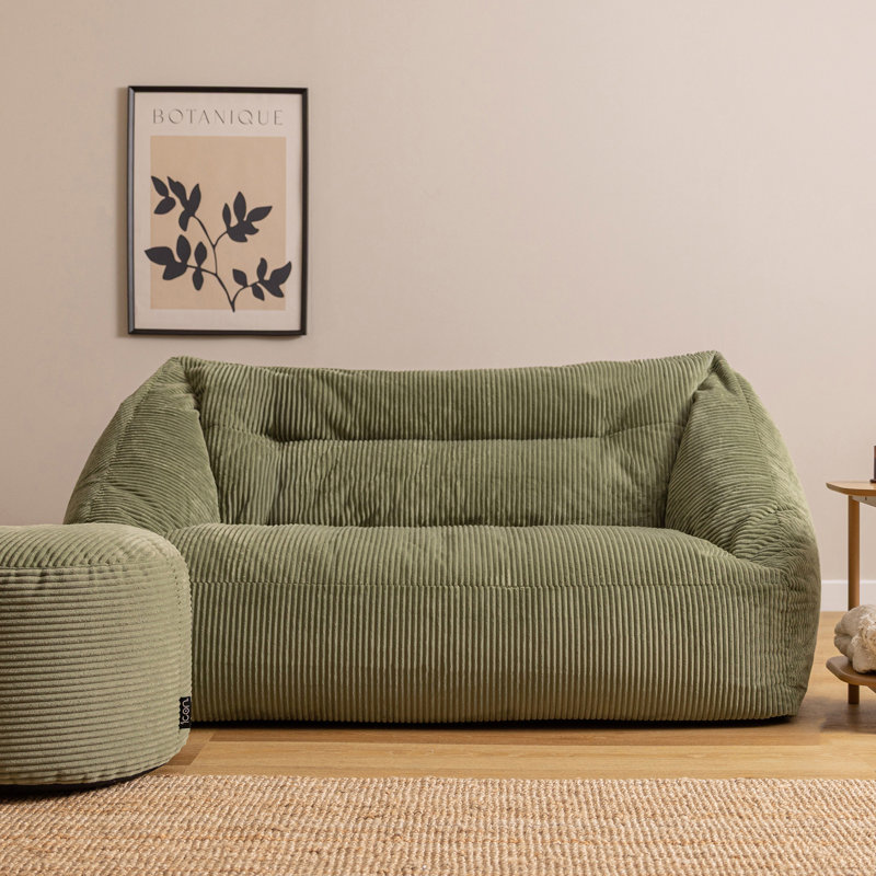 icon Cecilia Corduroy Two Seater Sofa Bean Bag and Round Footstool, Grey, Green
