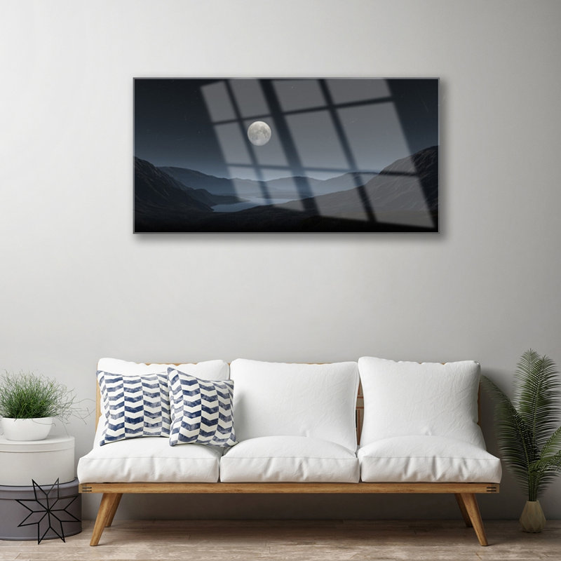 Glass Print Wall Art 100X50cm Image Printed On Glass Decorative Wall Picture Behind Toughened / Tempered Safety Real Glass For Kitchen & Living Room Theme: Night Moon Landscape
