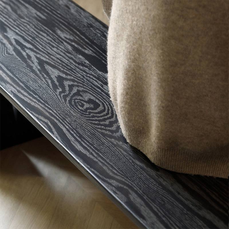 Banc en bois massif noir, H 15,75 po x l 55,12 po x P 14,17 po