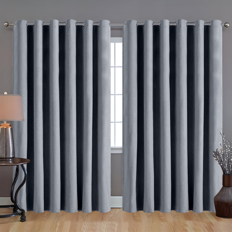 Linen 100% Blackout Eyelet Ring Top Readymade Curtain for Window & Doors 2 Panel , Grey, 168cm Width x 137cm Drop
