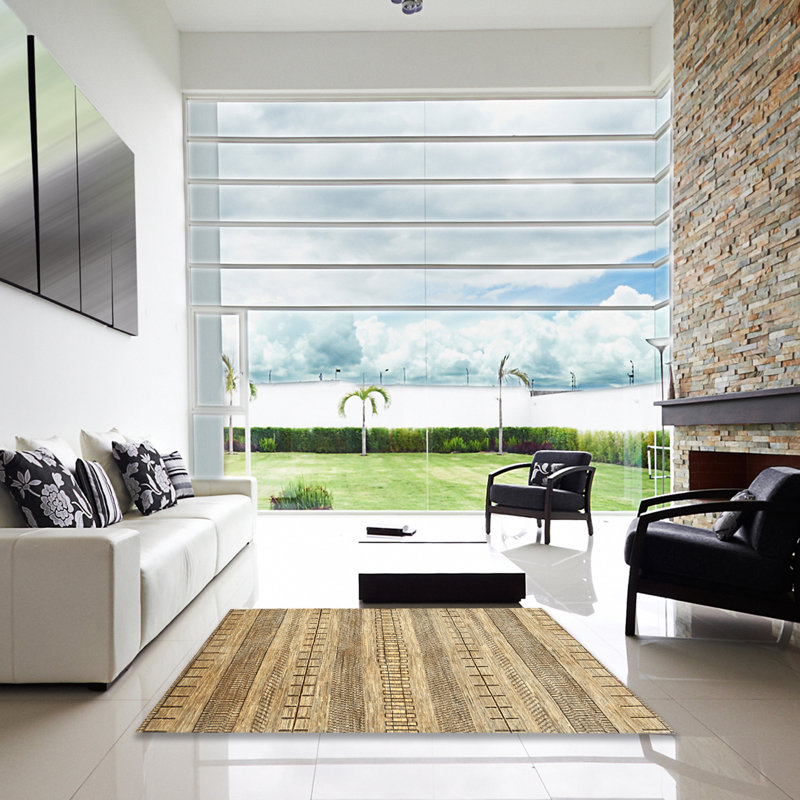 Tapis contemporain brun / gris, Carré 5 pi