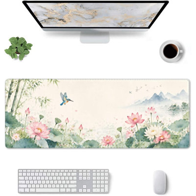 Lotus Mountain Landscape Gaming Mouse Pad Large Desk Mat, 15.7 x 35.54 in Comes with a pure white mug