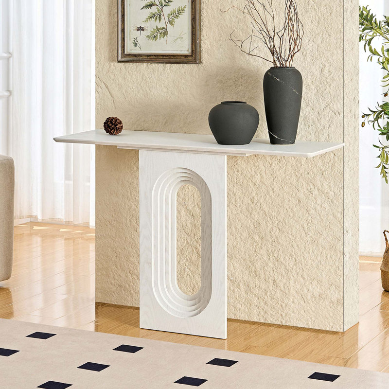 Console moderne et étroite avec un design bouclé unique pour l'entrée du couloir, Blanc