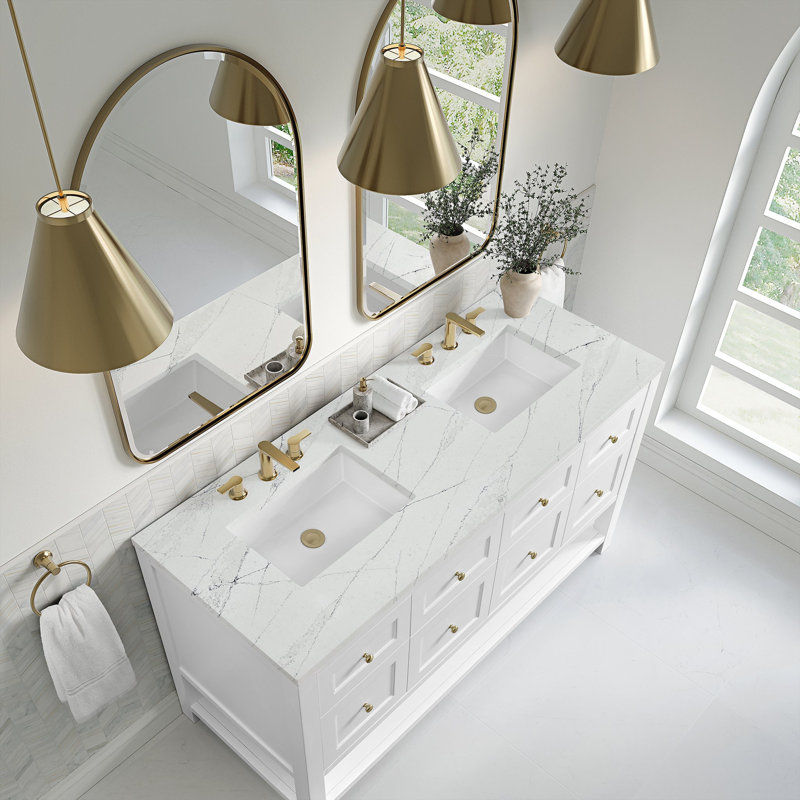Breckenridge 60'' W Double Vanity, Bright White, Widespread, Ethereal Noctis Silestone