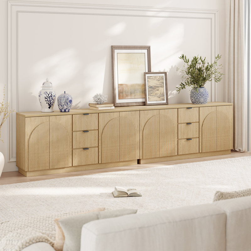 Designer 66.9'' Wide Curved Three-dimensional Texture Sideboard, Brown
