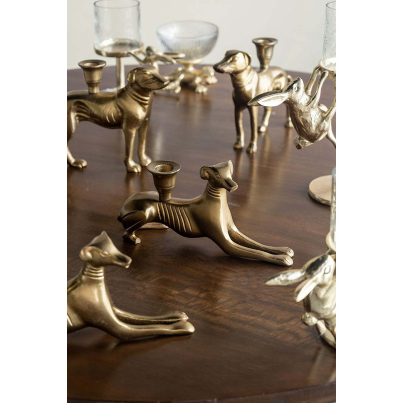 Decorative Gold Metal Greyhound Taper Holder