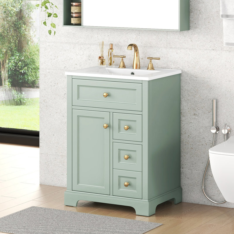 Meuble-lavabo simple 24 po avec comptoir en céramique 24 po, Vert
