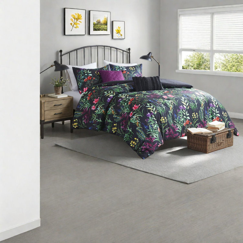Black King Comforter Bedding Set, Luxurious Softspun Polyester, Glam Farmhouse Style