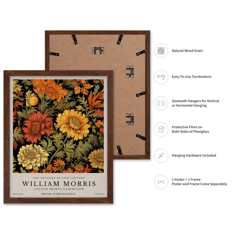 William Morris - Fleurs en fleurs, 16"H x 20"W, Poster, Brown Framed