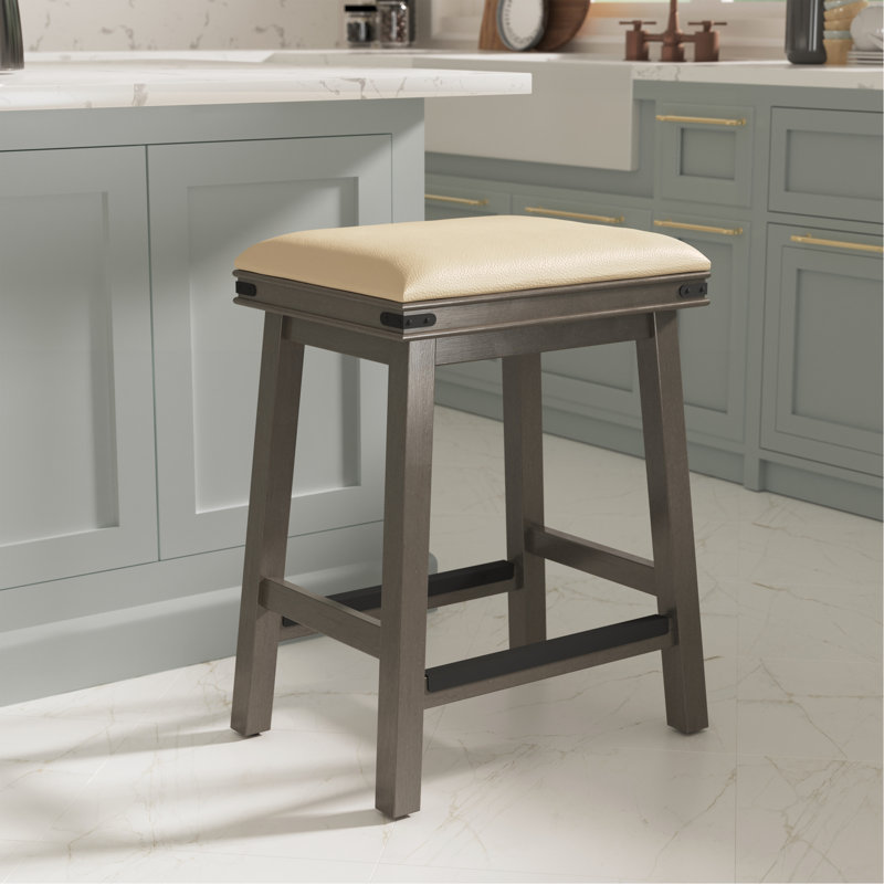 Tabouret de comptoir 24 po, siège en cuir gris français