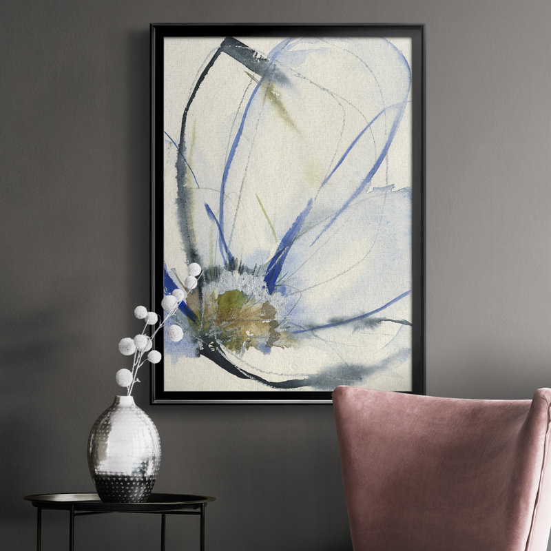 Cobalt & Paynes Petals II, toile encadrée de qualité supérieure - prête à être accrochée, Cadre noir