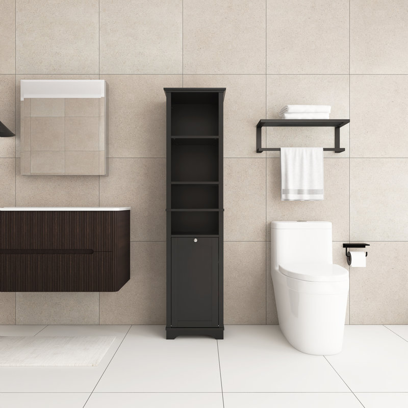 16 In. W X 14 In. D X 64 In. Bathroom Storage Cabinet For Small Space, Black