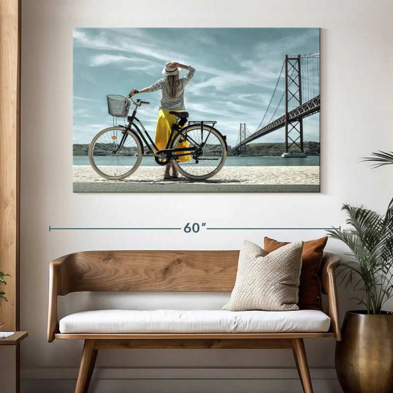 Senne, femme et bicyclette, H 34 po x l 51 po