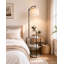 Floor Lamp with Table and Shelves, Side Table with Adjustable Linen Shade and LED Bulb, Multifunctional Shelf Lamp for Living Room, Bedroom, and Office