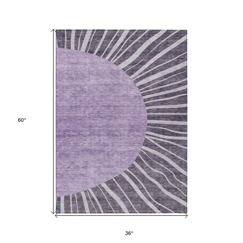 Purple Eggplant And Lavender Abstract Washable Indoor Outdoor Area Rug, Rectangle 3' X 5'