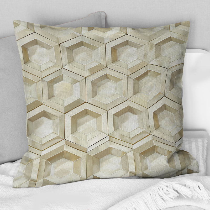 Coussin décoratif moderne beige et gris, H 16 po x l 16 po