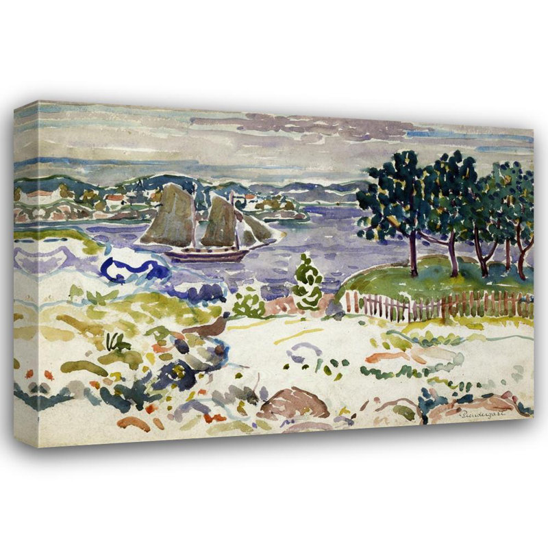 "Inlet avec voilier, Maine" par Maurice Prendergast - Art mural sur toile tendue avec châssis, H 48 po x l 33 po