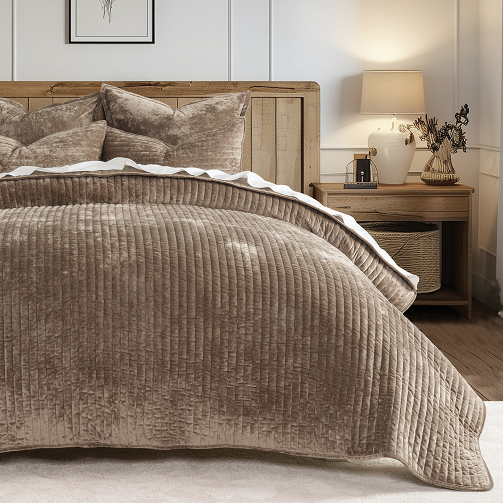 Velvet Quilt Set, King, Mocha Brown