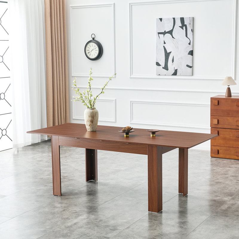 86.5" Extendable Rectangular Dining Table With 2 Drop Leaves And Solid Wood Legs, Seats 4-10