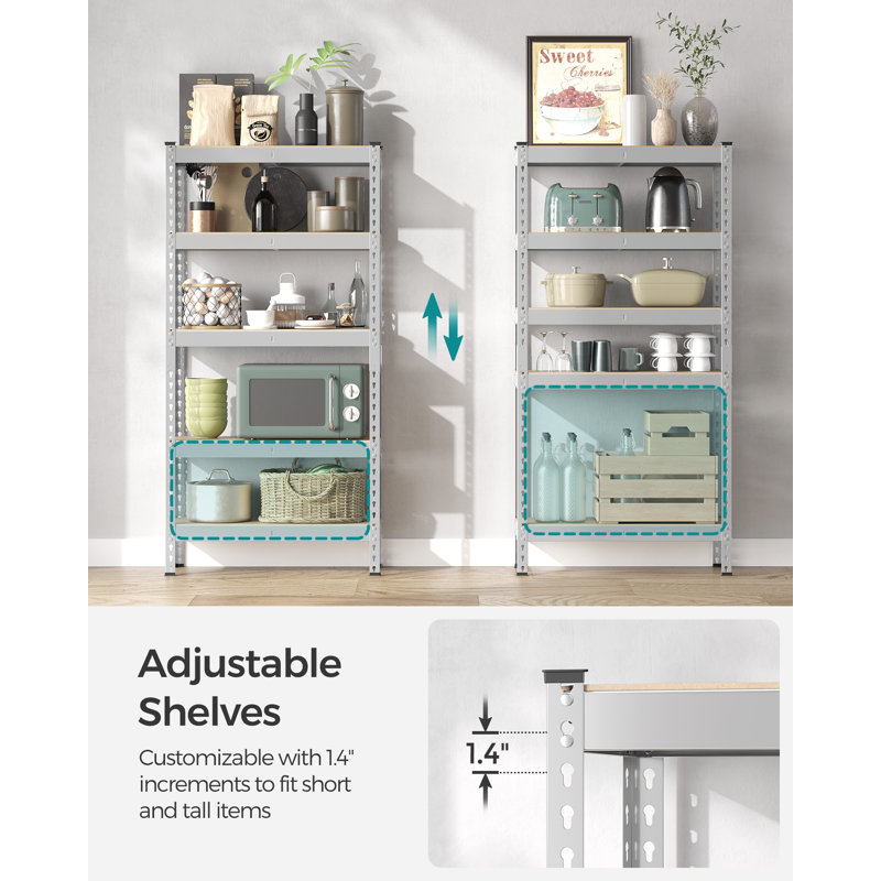 Étagère réglable, H 70,9 po x l 35,4 po x P 17,7 po, Argent argent